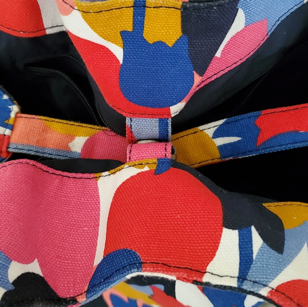 Anthropologie Vivid Spring Cheerful Multicolor Tulip Print Graphic Pattern Bag - Picture 2 of 12